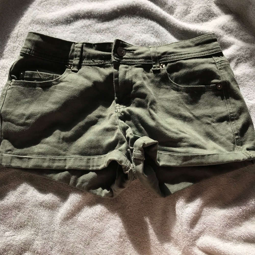 Dark forest green denim shorts